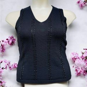 Oscar De La Renta Sleeveless Merino Wool Black Top Quiet Luxury Old Money